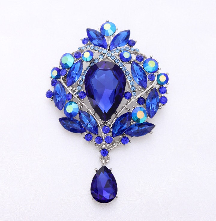 Blue Brooch Royal Blue Brooches Sapphire Blue Bridal Etsy