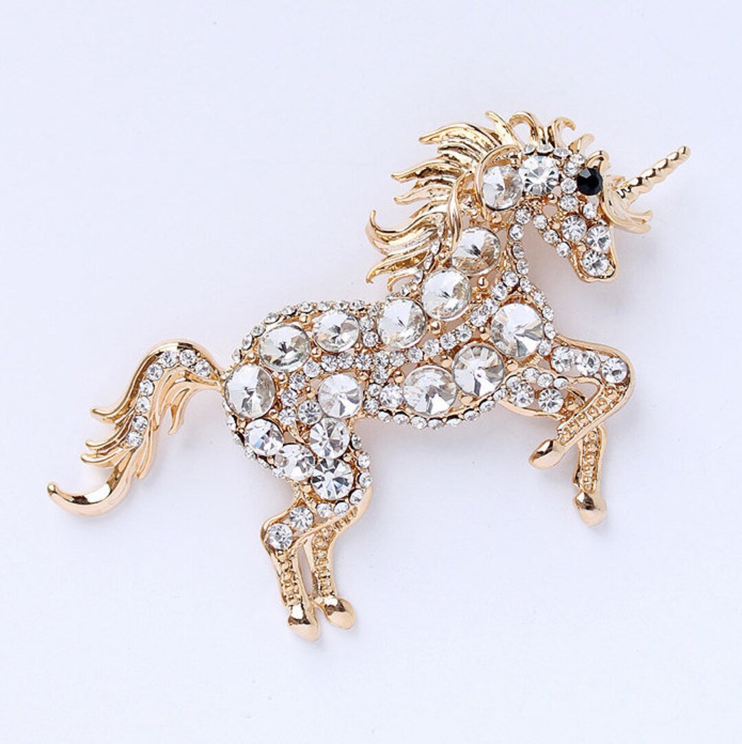 Unicorn Brooch/Pendant - Gold Plated With Preciosa Crystals, 3.25" X 2.65", Gift Pouch Included