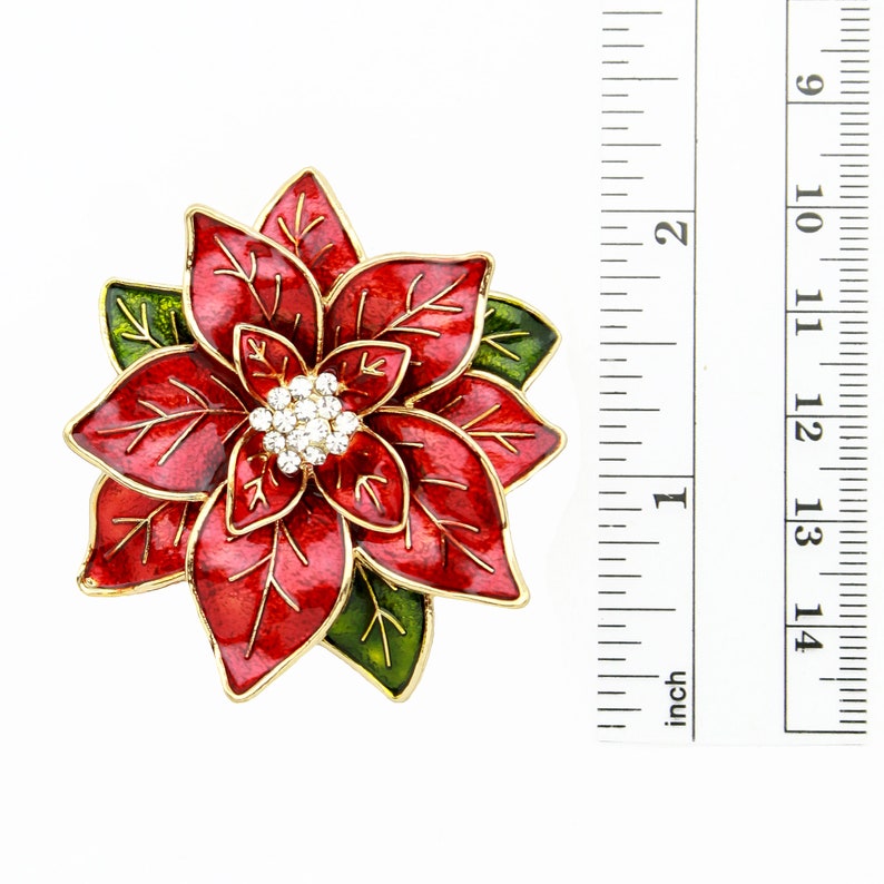 Red Flower Brooch Enamel Crystal Brooches Pins Women Red Etsy