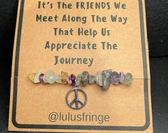 Fluorite Crystal Stretch Bracelet With Charm And Inspiration Card