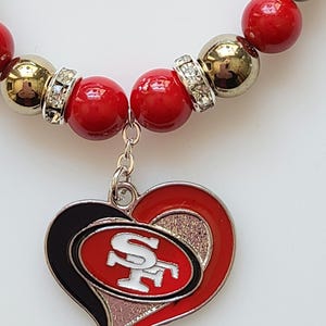 San Francisco Football Bracelet 49ers Gold Hematite and Red & White Jade Gemstone Beads Rondell Rhinestone Silver Clasp Free shipping USA