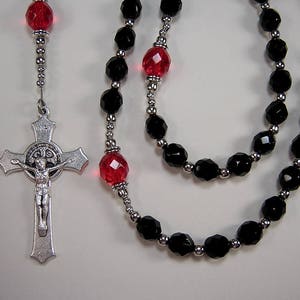 Mens Firefighters Thin Red Line Rosary Jet Black & Red Czech Glass Beads 23 1/2&quot; St Florian Masculino Collar Rosario Free shipping USA