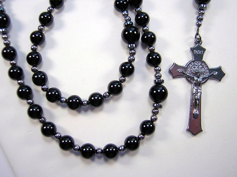 メンズ ブラック オニキス 21インチ ロザリオ 2インチ 聖ベネディクト