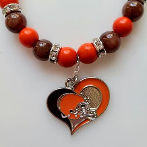 Ohio Football Bracelet Cleveland Browns Genuine Orange Howlite & Brown Jade Gemstone Beads Rondell Rhinestone Silver Clasp Free shipping