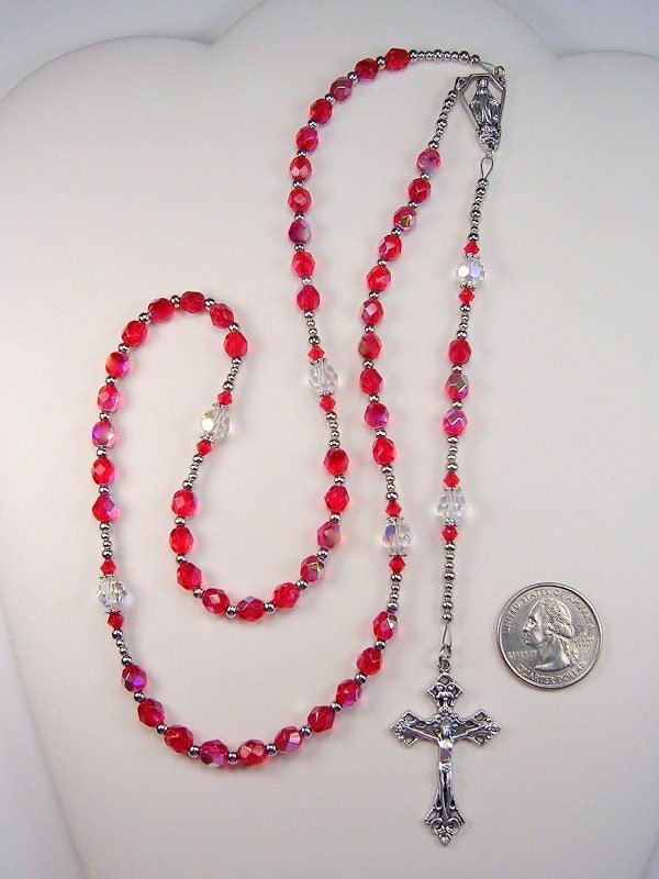Catholic Church Ruby Ruby Red Czech Glass Rosary, Miraculous Medal, Catholic Gift - Etsy