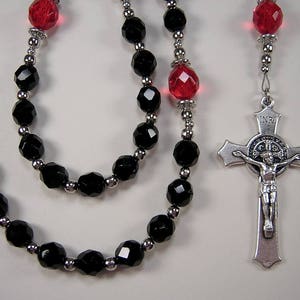 Mens Firefighters Thin Red Line Rosary Jet Black & Siam Red Czech Glass Beads 22&quot; St Florian Masculino Collar Rosario Free shipping USA
