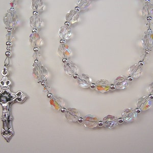 Girls Crystal Catholic Rosary 16 1/2" Crystal AB Czech Glass Beads Chica Rosario Free Shipping USA