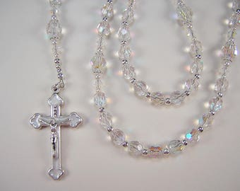 Rosario católico de cristal para mujer, 17 1/4", cuentas de cristal checo AB, envío gratis a EE. UU.