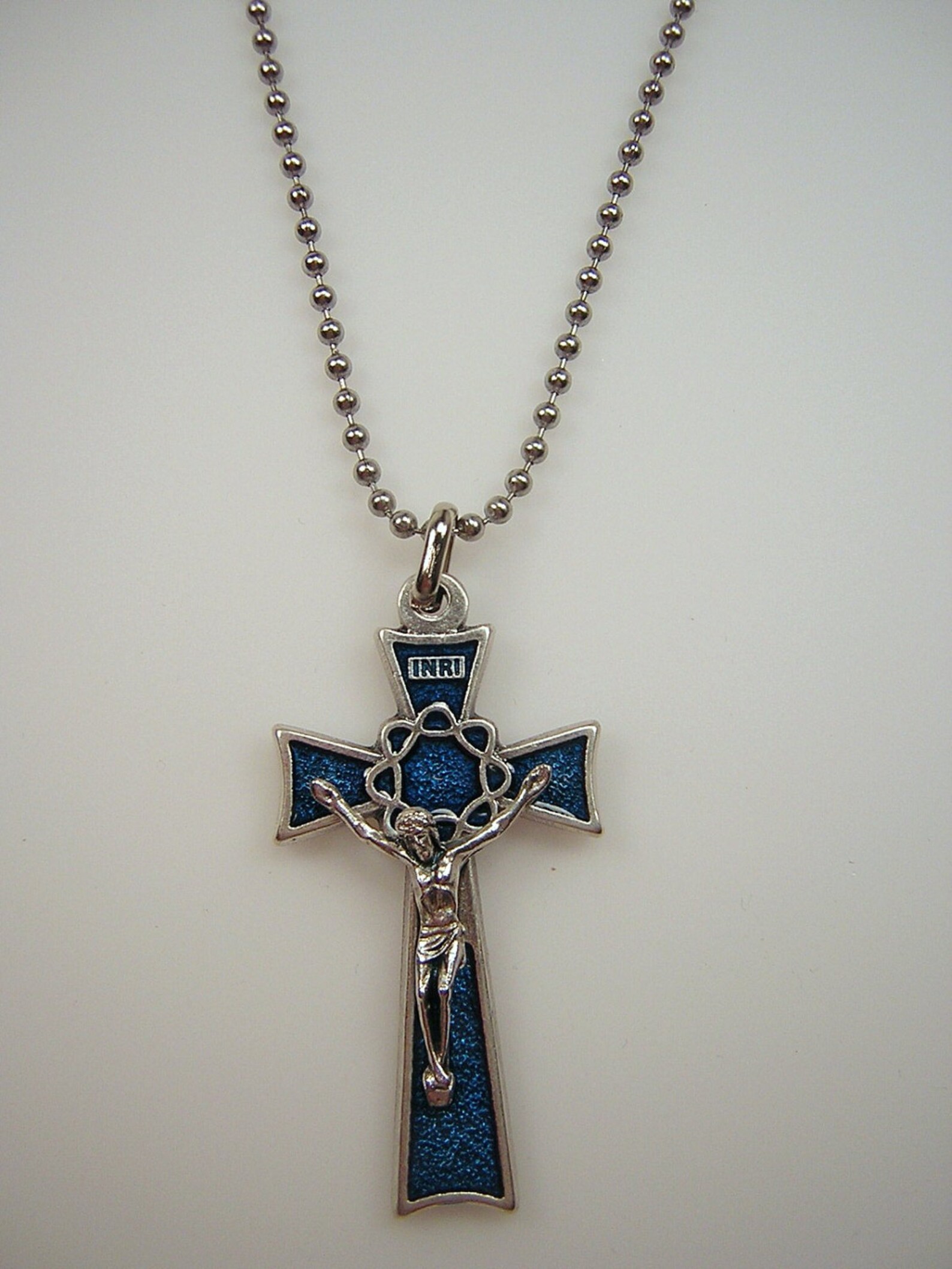2 Catholic Pendants with Stainless Steel Chains Blue Crown of Etsy
