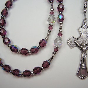 Rozenkrans vrouwen katholieke Valentijnsdag amethist AB en Crystal AB Tsjechische glaskralen 19 3/4&quot; rozenkrans Las Mujeres kraag Rosario