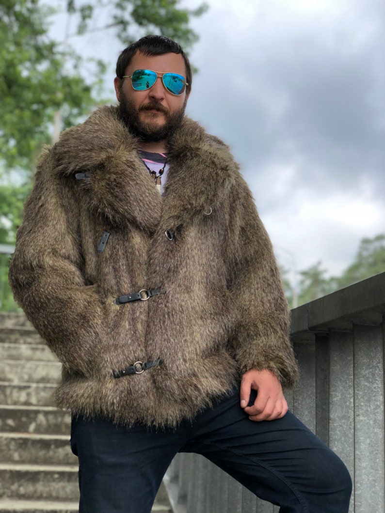 Boar faux fur jacket/ Double breasted fur coat/ Men festival | Etsy