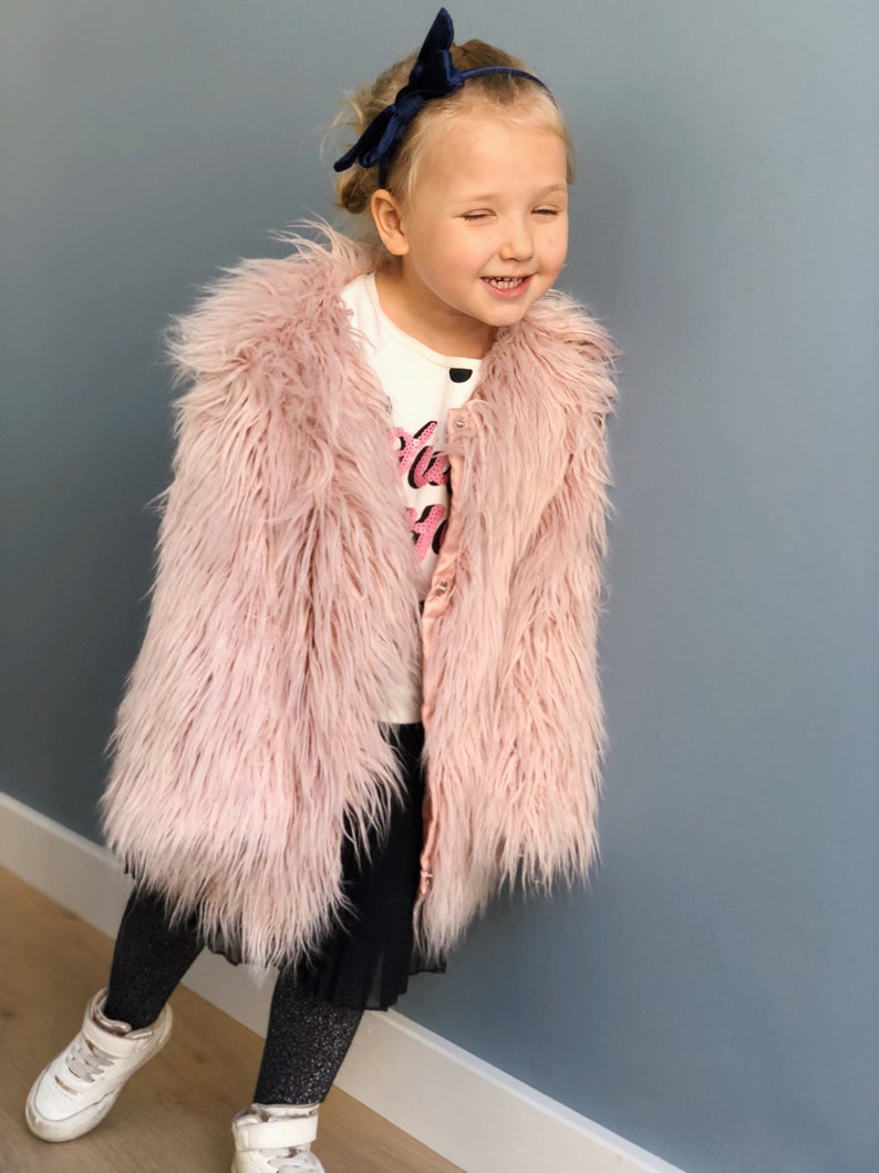 Kids faux fur coat/ Toddler eco fur coat/ Pink shaggy coat/ Etsy