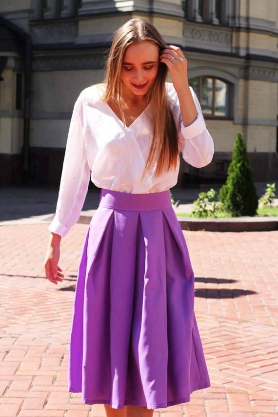 Items similar to Purple pleated skirt/ Romance skirt / Lavender skirt ...