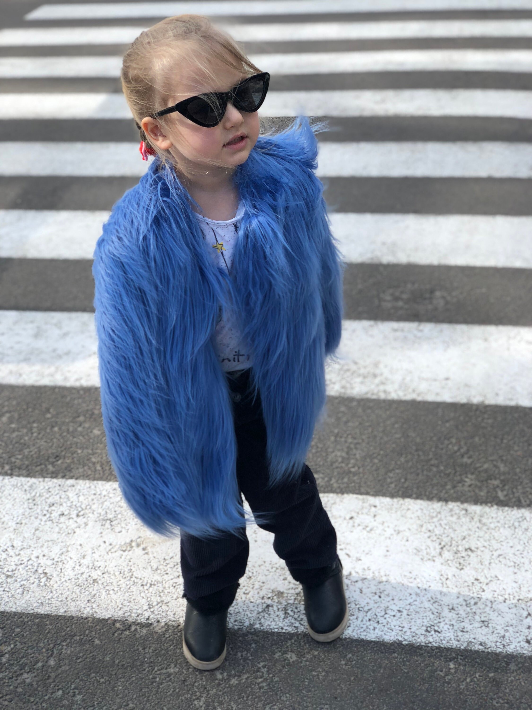 blue faux fur jacket
