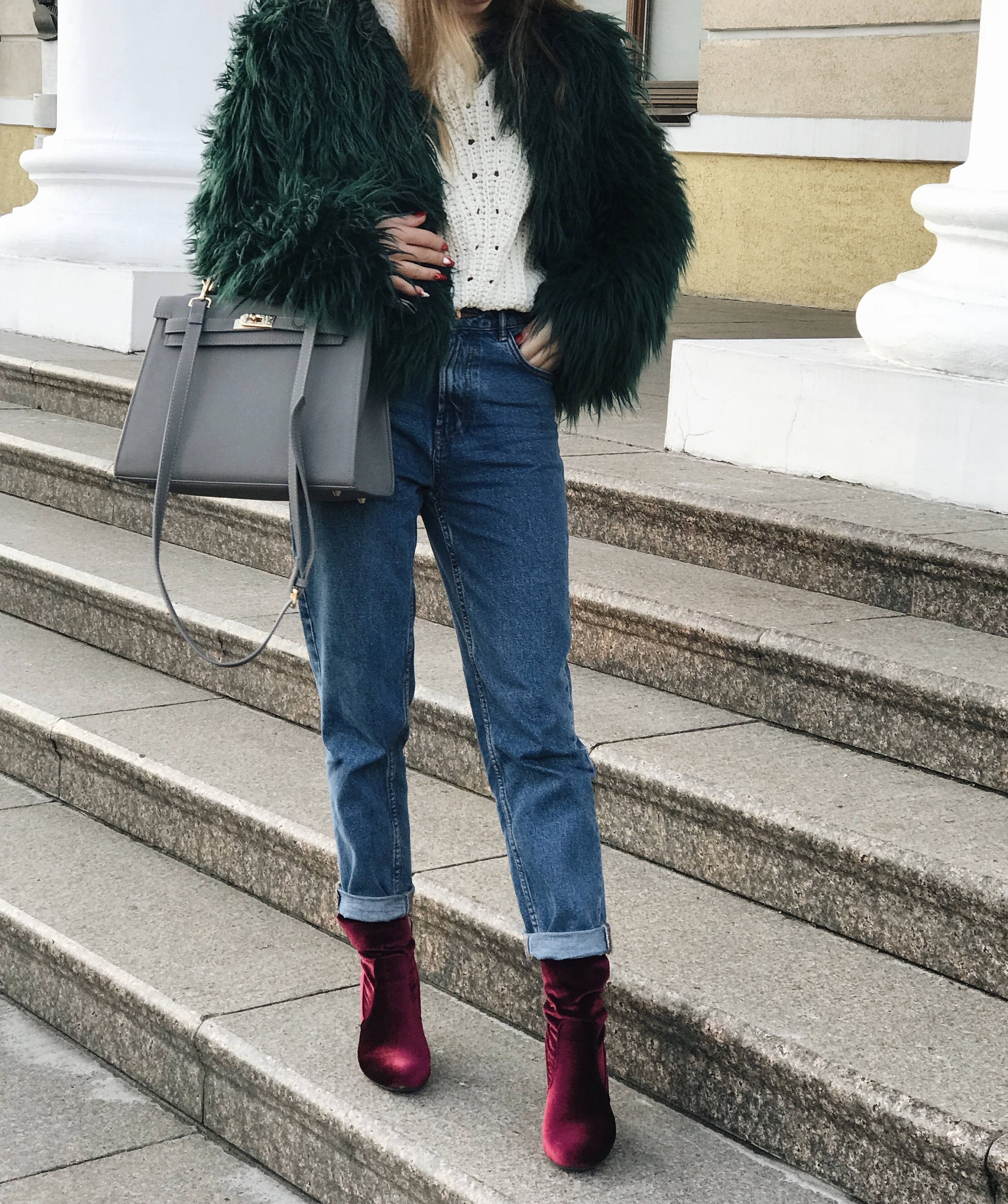 green faux fur jacket