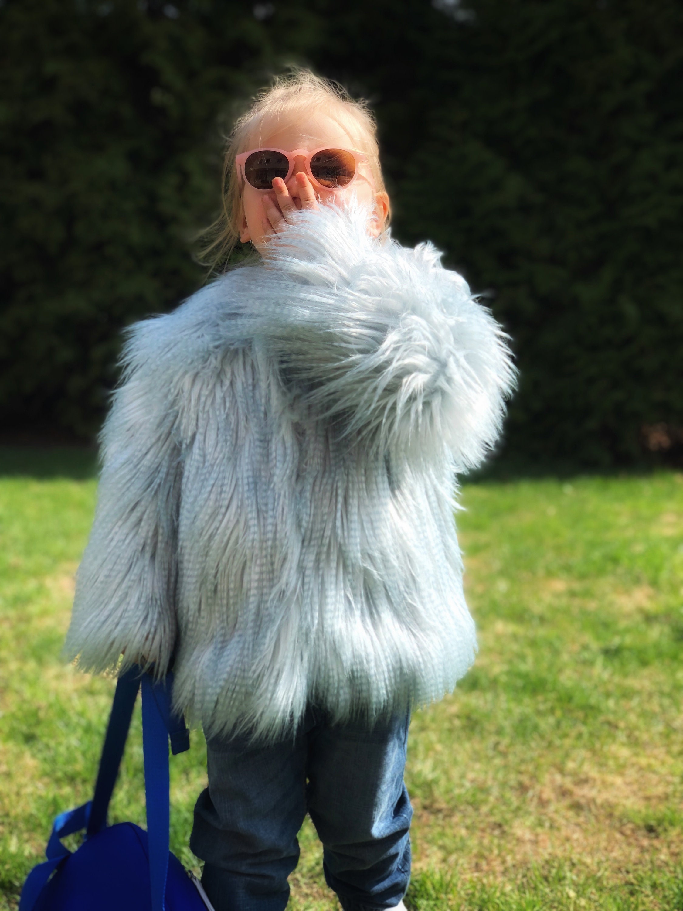 baby blue faux fur jacket