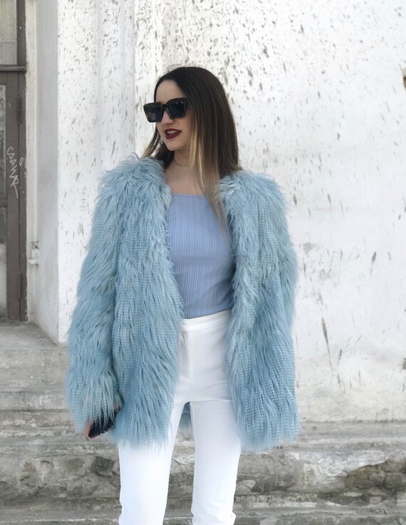 blue fluffy jacket