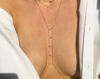 Crystal Ladder Body chain 14k gold filled body chain Gold stainless steel body chain non tarnish body chain moonstone rose quartz amethyst