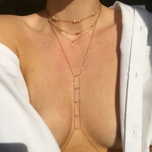 Crystal Ladder Body chain 14k gold filled body chain Gold stainless steel body chain non tarnish body chain moonstone rose quartz amethyst