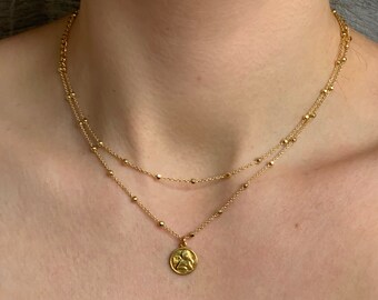 Satellite Chain Necklace Gift for Her Gold Coin Necklace Layering Necklace Opal Evil Eye Necklace CZ Necklace Gold Medallion Necklace