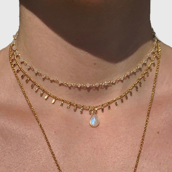 Rose Quartz, Moonstone, Amethyst, Labradorite, turquoise, carnelian, black Spinel, pyrite layered choker necklace, crystal choker necklace