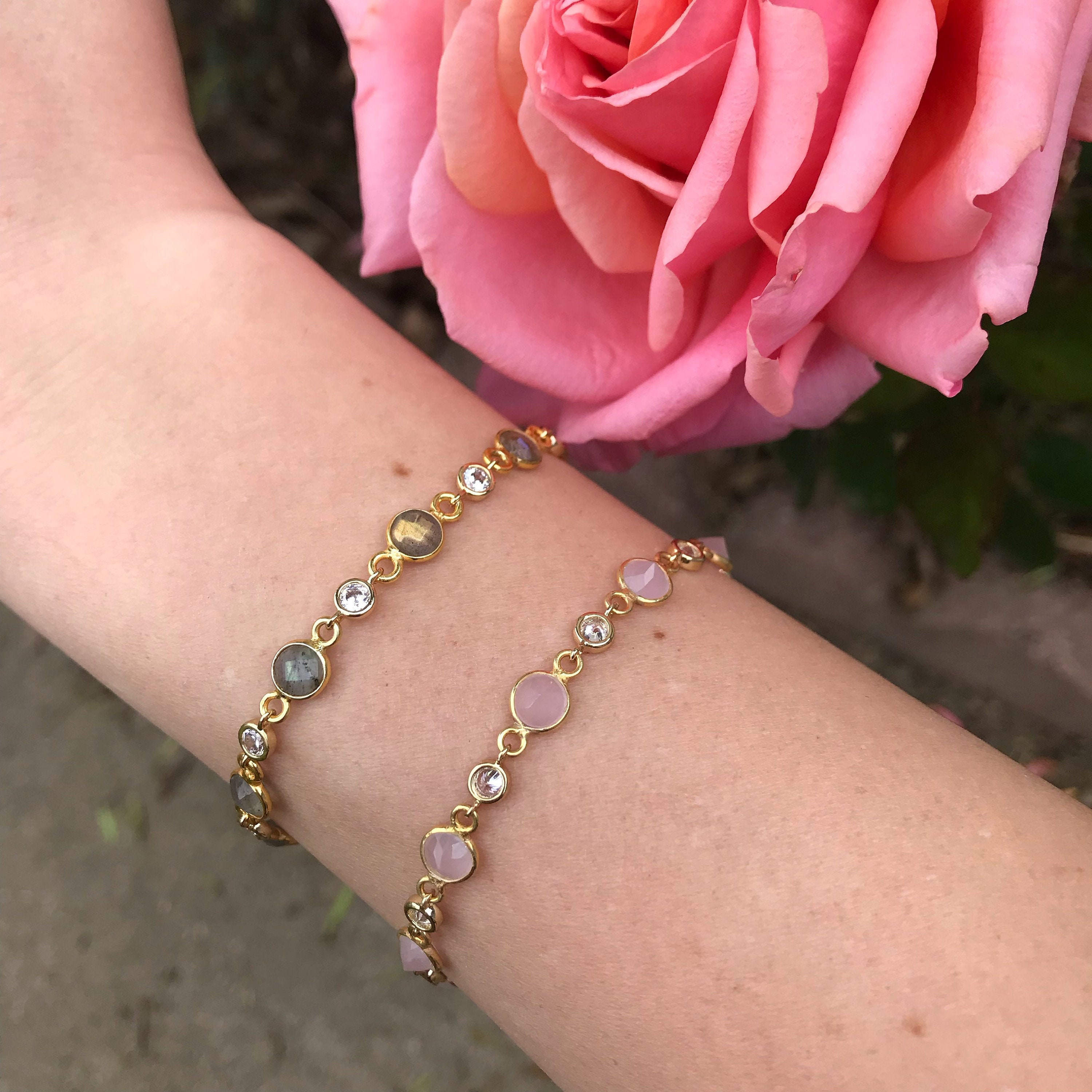 Custom Crystal Gemstone Bracelet. Amethyst Rose Quartz Etsy