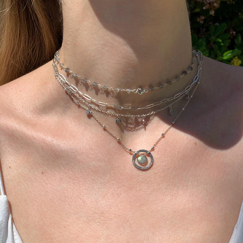 14k gold filled Cubic Zirconia Dangle Choker Necklace, Dainty Crystal choker, 6 gem necklace, gold dangle choker 14k rose gold dangle choker image 3