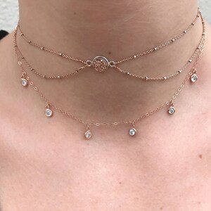 14k gold filled Cubic Zirconia Dangle Choker Necklace, Dainty Crystal choker, 6 gem necklace, gold dangle choker 14k rose gold dangle choker image 4