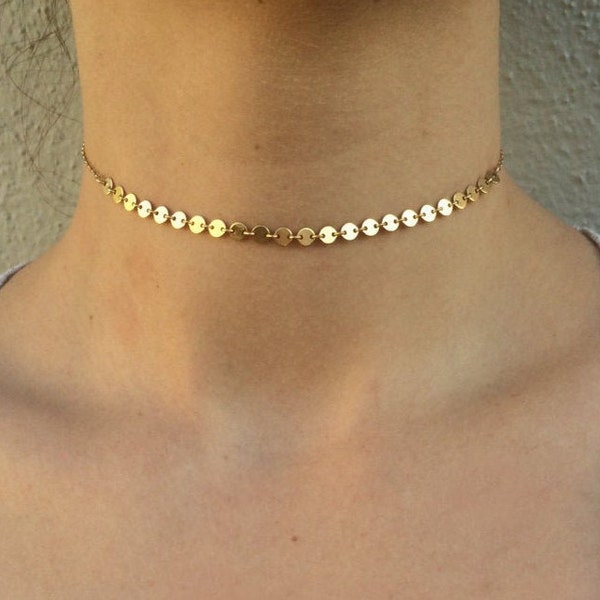 14k oro lleno / plata esterlina moneda gargantilla disco gargantilla lentejuelas gargantilla collar