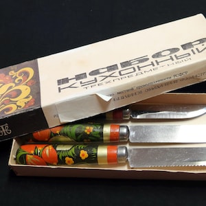 1975 Vintage USSR Rosinstrument Wood Carving Chisel Soviet Set Original & Rare Box • Khokhloma Painted Handles • Artistic Wood Carving Tools