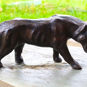Rare Vintage Leather-Wrapped Black Panther Sculpture – Handmade Jungle Majesty