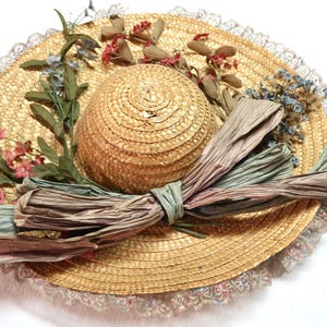 Cottagecore Straw Hat Womens OS Tan Lace Coquette Floral Victorian Style Prairie Prairie Straw Hat - Etsy Ireland main image 3