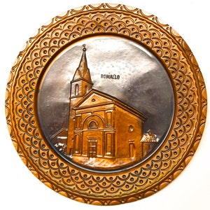 Vintage 11&quot; Copper Wall Plate – Romallo Church Design, Made in Italy