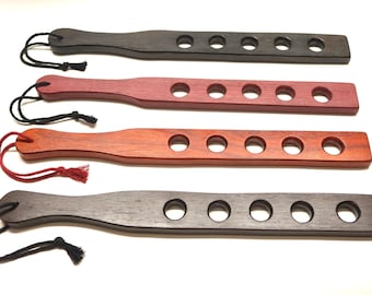 15" Long Slim Wood Spanking Paddle with 5 Holes – [Pick Wood Type & Size] Mature