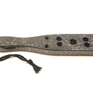 Black Goth Galaxy Glitter X Pattern Spanking Paddle – 11&quot; Slim Pine Wood with 9 Holes Limited Edition mature