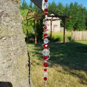 Silver & Red spiral suncatcher with crystal prism