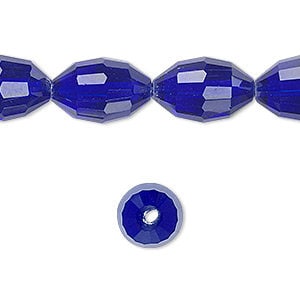 Bead, Glass, 66-facet, cobalt, 15x10mm,  faceted oval