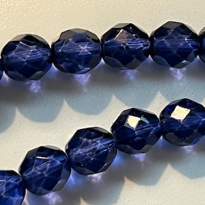 Sapphire blue round glass faceted bead 8mm