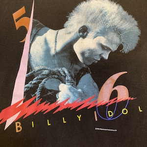 Billy Idol~Vintage 1986~Whiplash Smile~Rebel Yell~Authentic~All Original~White Wedding~Midnight Hour~Rock Graphic~2 sided~Black Tee Shirt