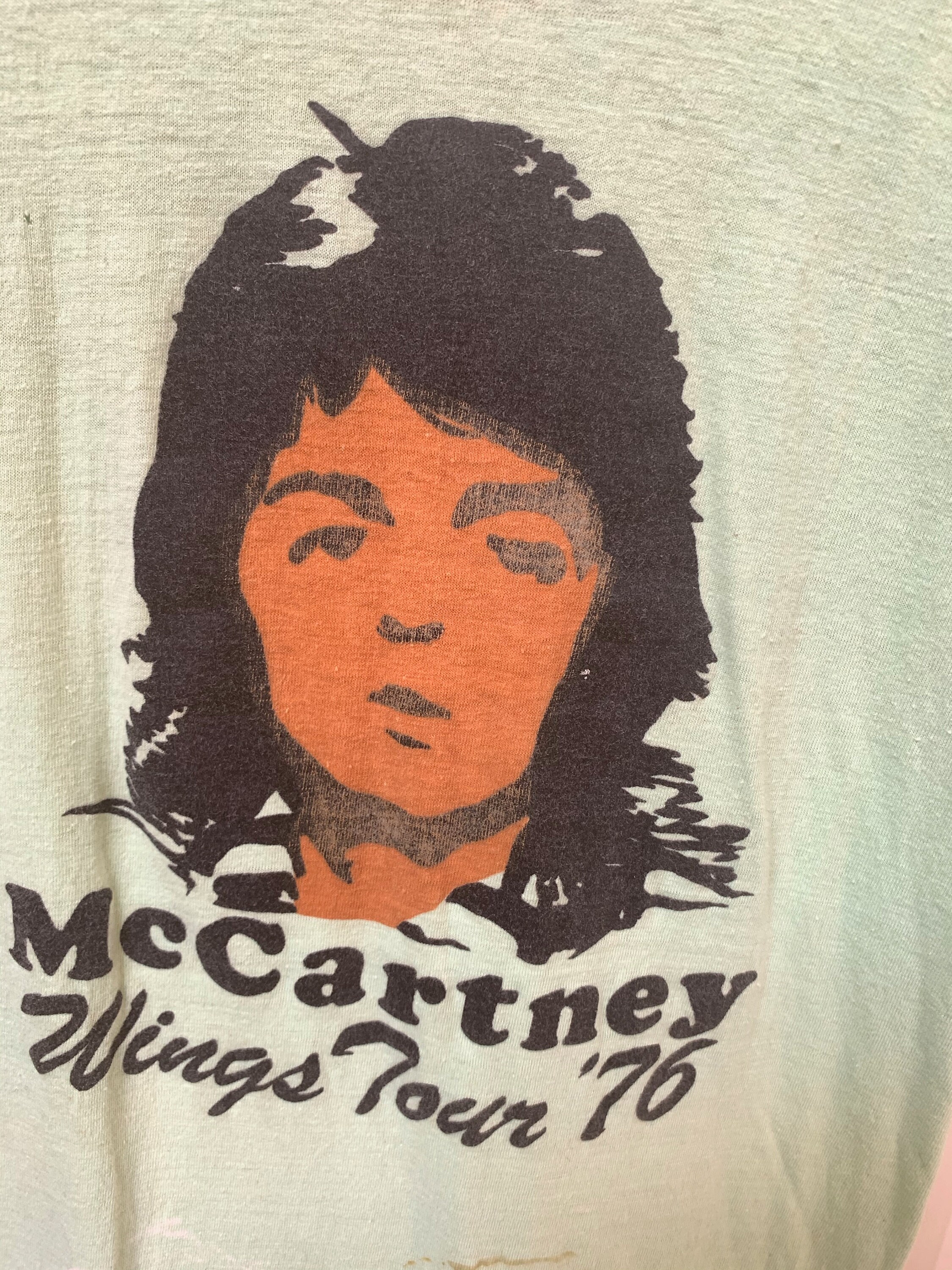 Vintage 1976 Paul Mccartney Wings Tour T-shirt, Green Flocked 