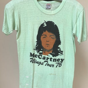 Vintage Paul McCartney Wings Tour Original Vintage Authentic 1976~EXTREMELY RARE~Green Flocked graphics~UNseen~Time Capsule Concert shirt