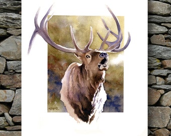 Elk Call Art Print - Wildlife Watercolor Painting by Artist DJ Rogers - Wall Decor