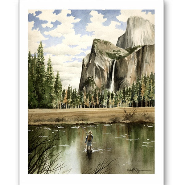 Fly Fishing Yosemite Note Cards - 10-pk Note Cards - Watercolor Painting - Fishing Lover Gifts