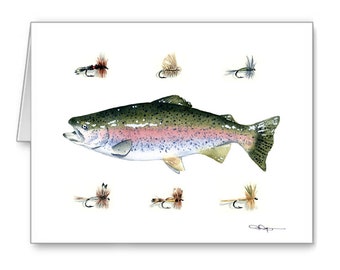 Rainbow Trout Flies Note Cards - 10-pk Note Cards - Watercolor Painting - Fishing Lover Gifts