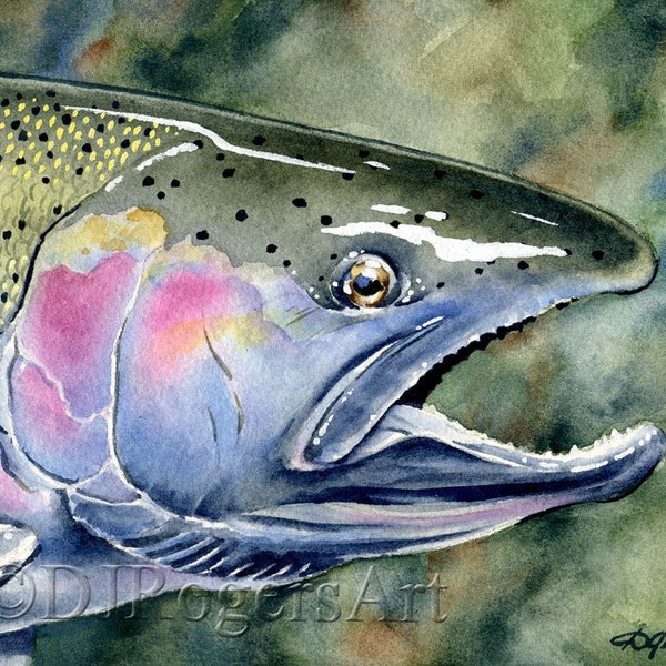 Steelhead Trout Art Print - Watercolor Painting - Fly Fishing Art by Artist DJ Rogers - Wall Decor