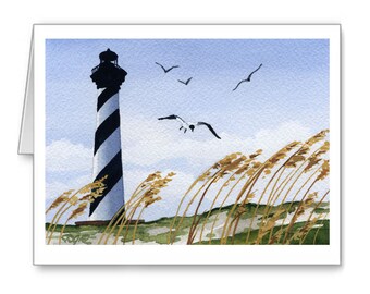 Cape Hatteras Note Cards - 10-pk Note Cards - Watercolor Painting - Unique Lighthouse Gifts