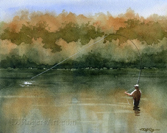 Fly fishing Art Print - Serenity - Watercolor Painting - Angling Art by  Artist DJ Rogers - Wall Decor