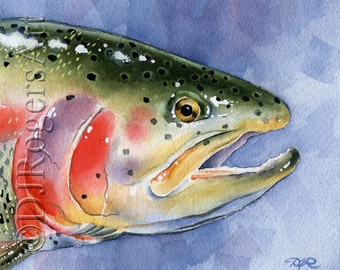 Rainbow Trout Art Print - Watercolor Painting - Fly Fishing Art by Artist DJ Rogers - Wall Decor