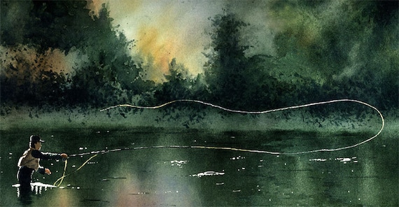 Fly Fishing Art Print rhythm and Grace Watercolor Painting Angling
