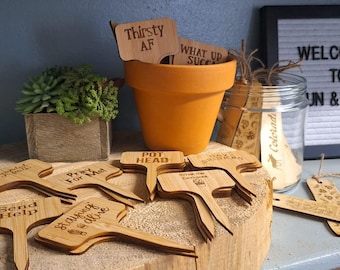 Sarcastic Bamboo Plant Stakes | Funny Engraved Garden Markers, Plant Lover Gift